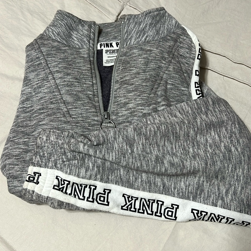 Grey 3/4 zip PINK sweatshirt , lightly worn